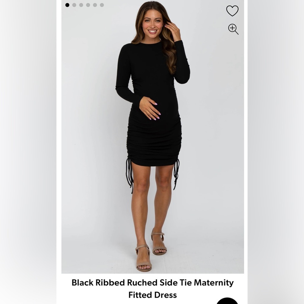Black Ribbed Ruched Side Tie Maternity Fitted Dress